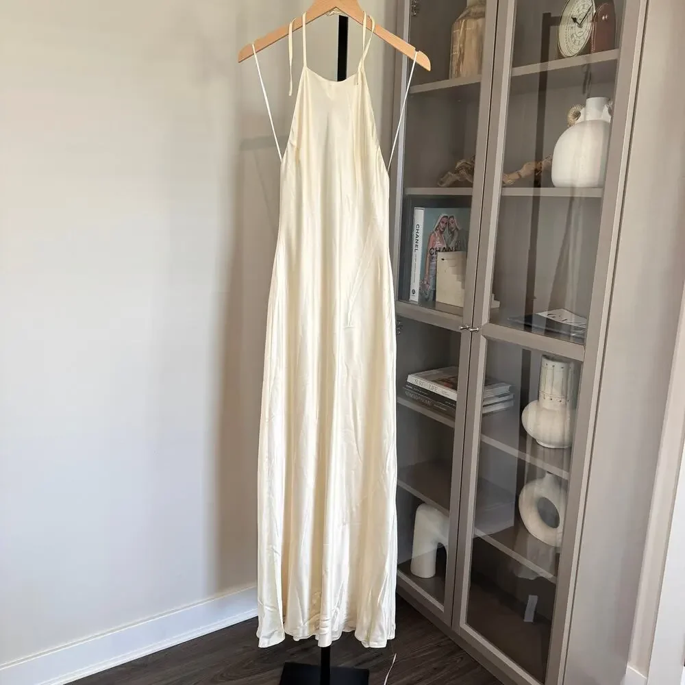 Reformation Jeany Silk Maxi Dress NEW Ivory Fior Di Latte Satin Halter Gown S - Picture 2 of 7